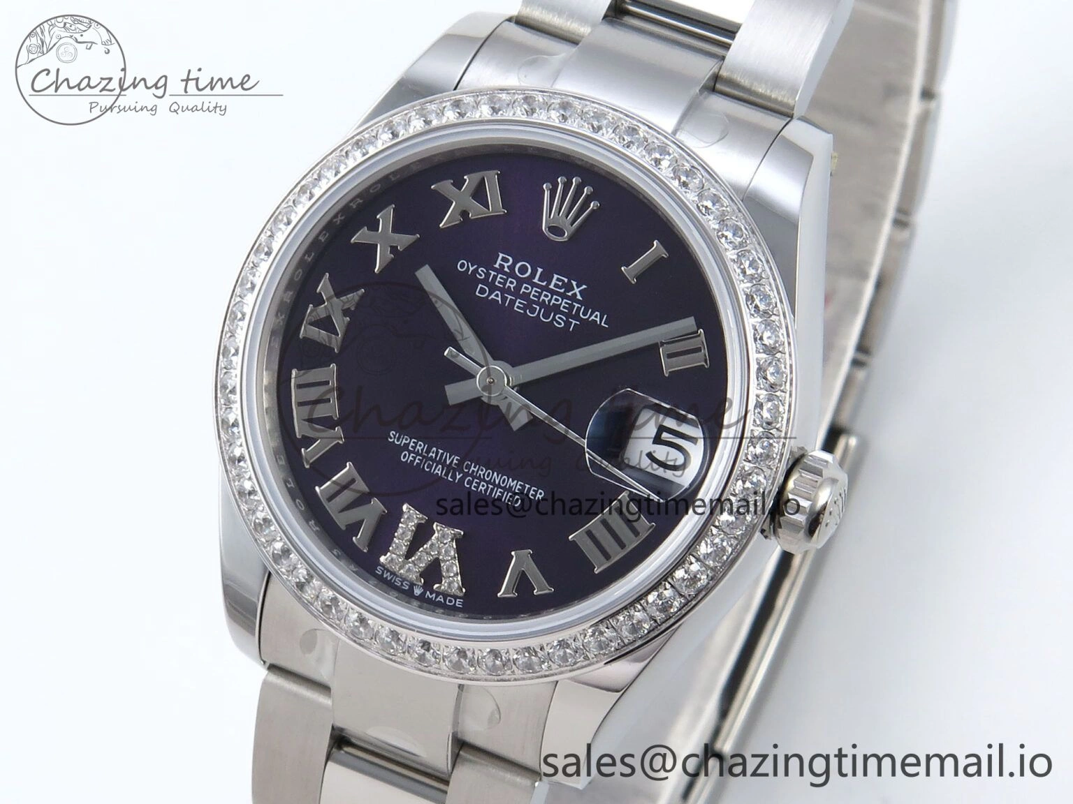 Upgraded DateJust 31 278384RBR ARF 1:1 Best Edition 904L Steel Purple Roman Diamonds Dial Diamonds Bezel on SS Oyster Bracelet ETA 427