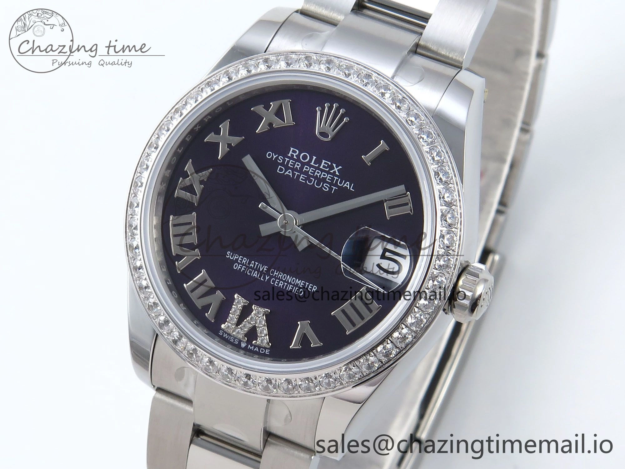 Upgraded DateJust 31 278384RBR ARF 1:1 Best Edition 904L Steel Purple Roman Diamonds Dial Diamonds Bezel on SS Oyster Bracelet ETA 427