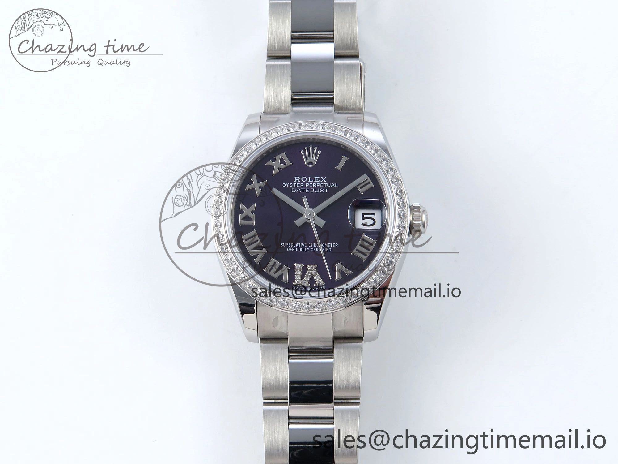 Upgraded DateJust 31 278384RBR ARF 1:1 Best Edition 904L Steel Purple Roman Diamonds Dial Diamonds Bezel on SS Oyster Bracelet ETA 427