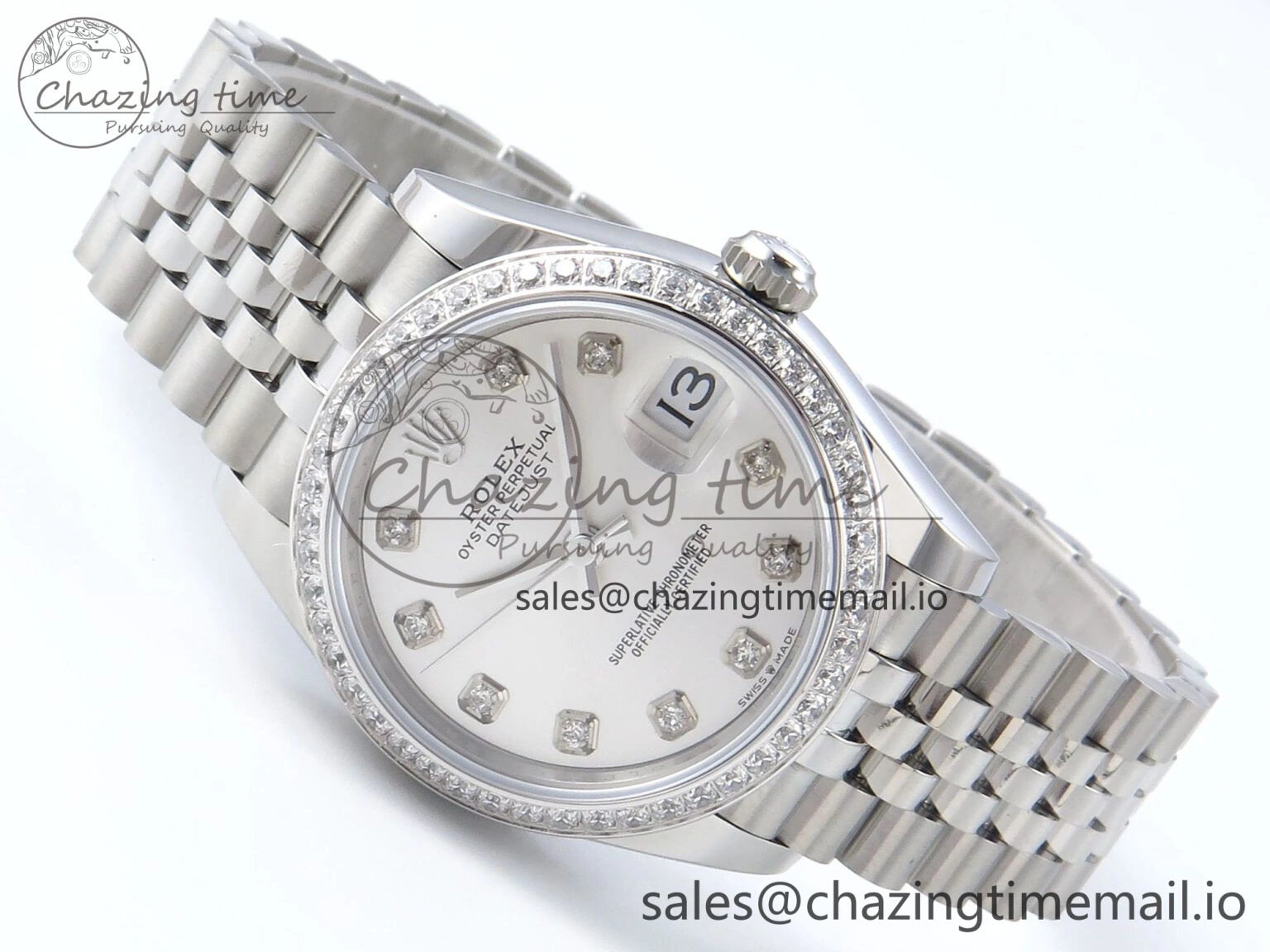 Vibrant DateJust 31 278384RBR ARF 1:1 Best Edition 904L Steel Silver Diamonds Dial Diamonds Bezel on SS Jubilee Bracelet ETA 443