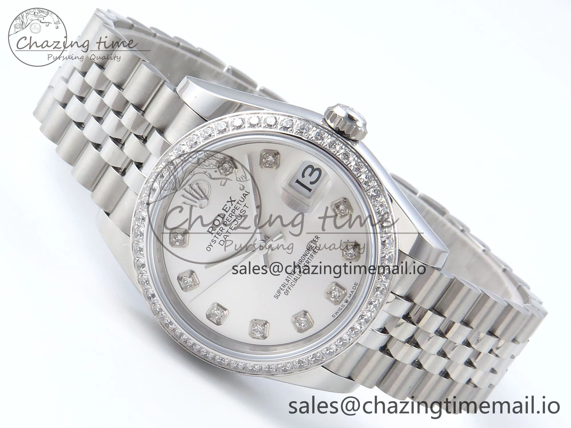 Vibrant DateJust 31 278384RBR ARF 1:1 Best Edition 904L Steel Silver Diamonds Dial Diamonds Bezel on SS Jubilee Bracelet ETA 443