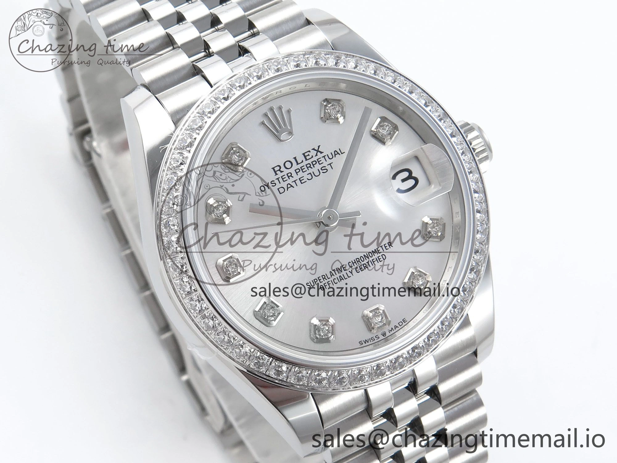 Vibrant DateJust 31 278384RBR ARF 1:1 Best Edition 904L Steel Silver Diamonds Dial Diamonds Bezel on SS Jubilee Bracelet ETA 443