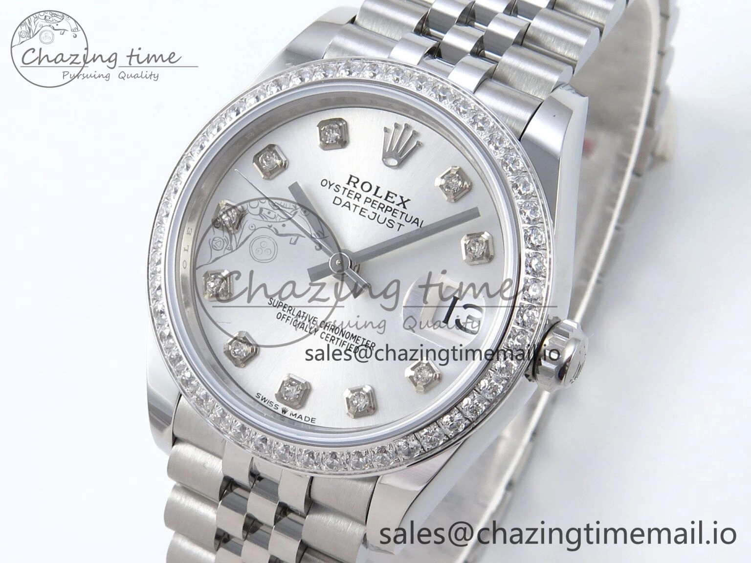Vibrant DateJust 31 278384RBR ARF 1:1 Best Edition 904L Steel Silver Diamonds Dial Diamonds Bezel on SS Jubilee Bracelet ETA 443