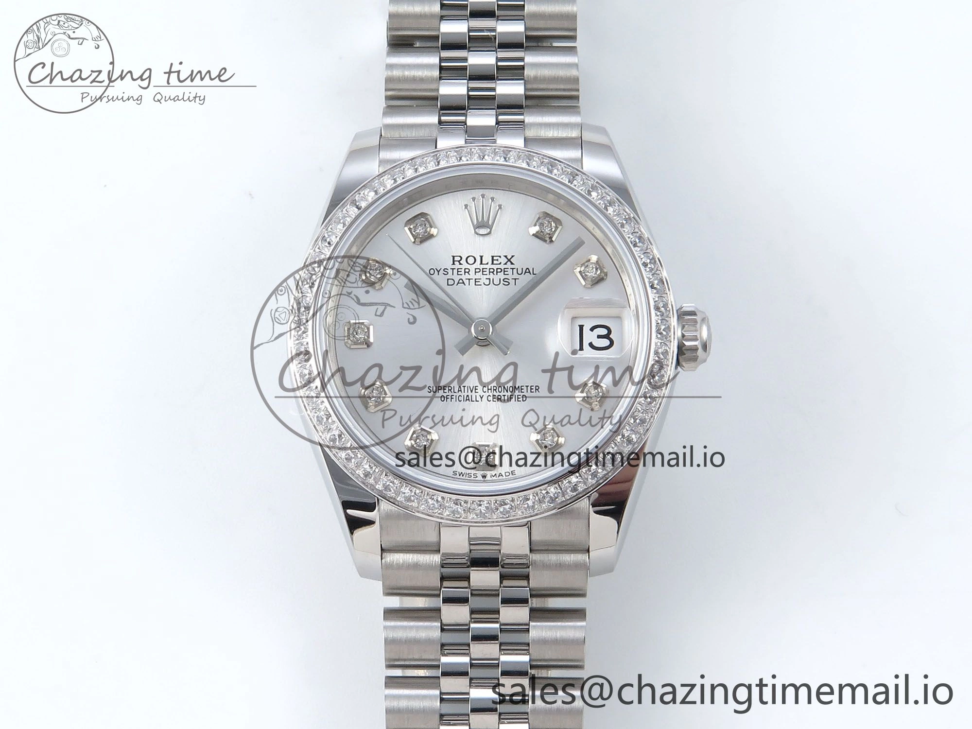 Vibrant DateJust 31 278384RBR ARF 1:1 Best Edition 904L Steel Silver Diamonds Dial Diamonds Bezel on SS Jubilee Bracelet ETA 443