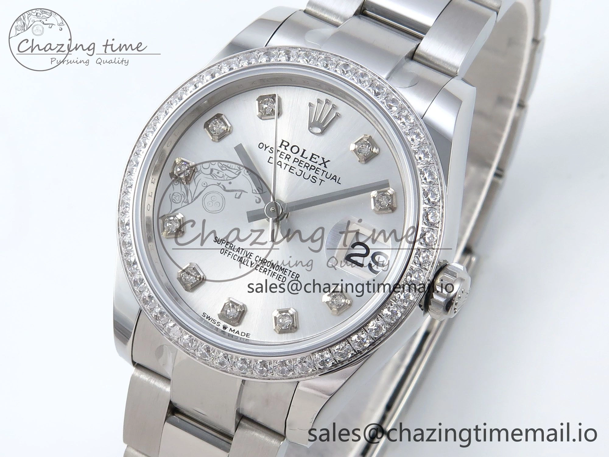 DateJust 31 278384RBR ARF 1:1 Best Edition 904L Steel Silver Diamonds Dial Diamonds Bezel on SS Oyster Bracelet ETA Versatile 425