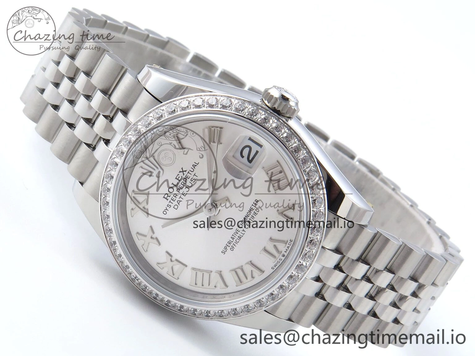 DateJust 31 278384RBR ARF 1:1 Best Edition 904L Steel Silver Roman Dial Diamonds Bezel on SS Jubilee Bracelet ETA Premium 445
