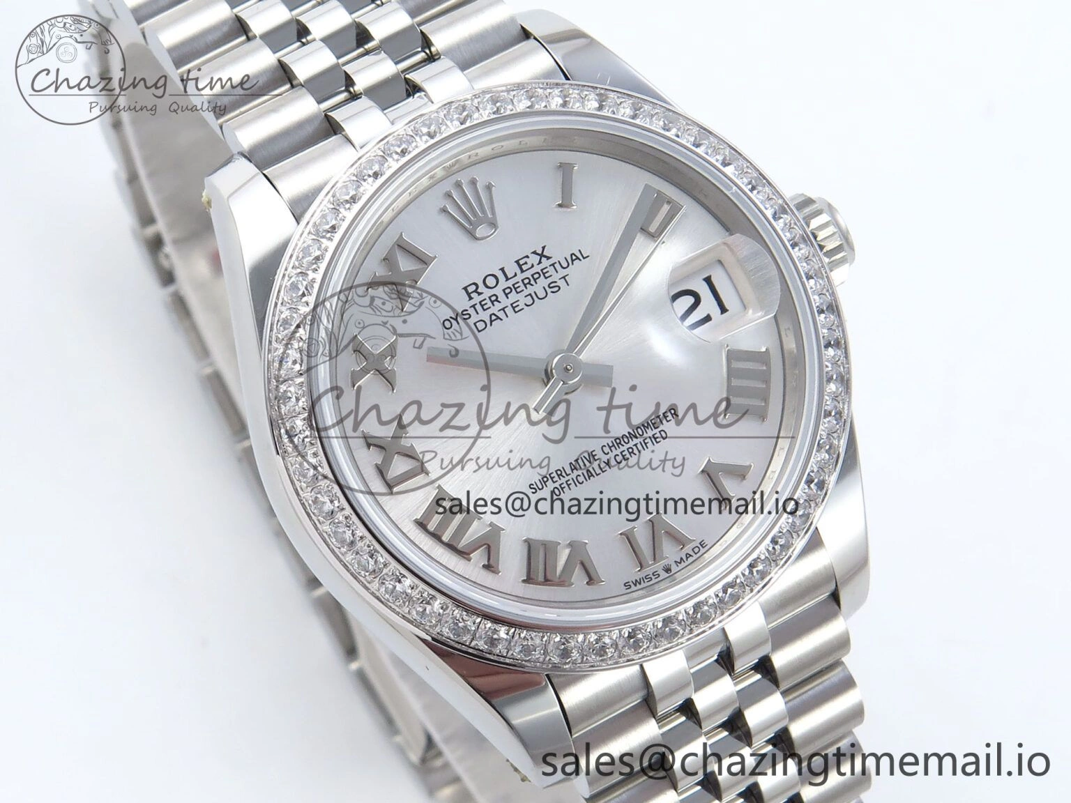 DateJust 31 278384RBR ARF 1:1 Best Edition 904L Steel Silver Roman Dial Diamonds Bezel on SS Jubilee Bracelet ETA Premium 445