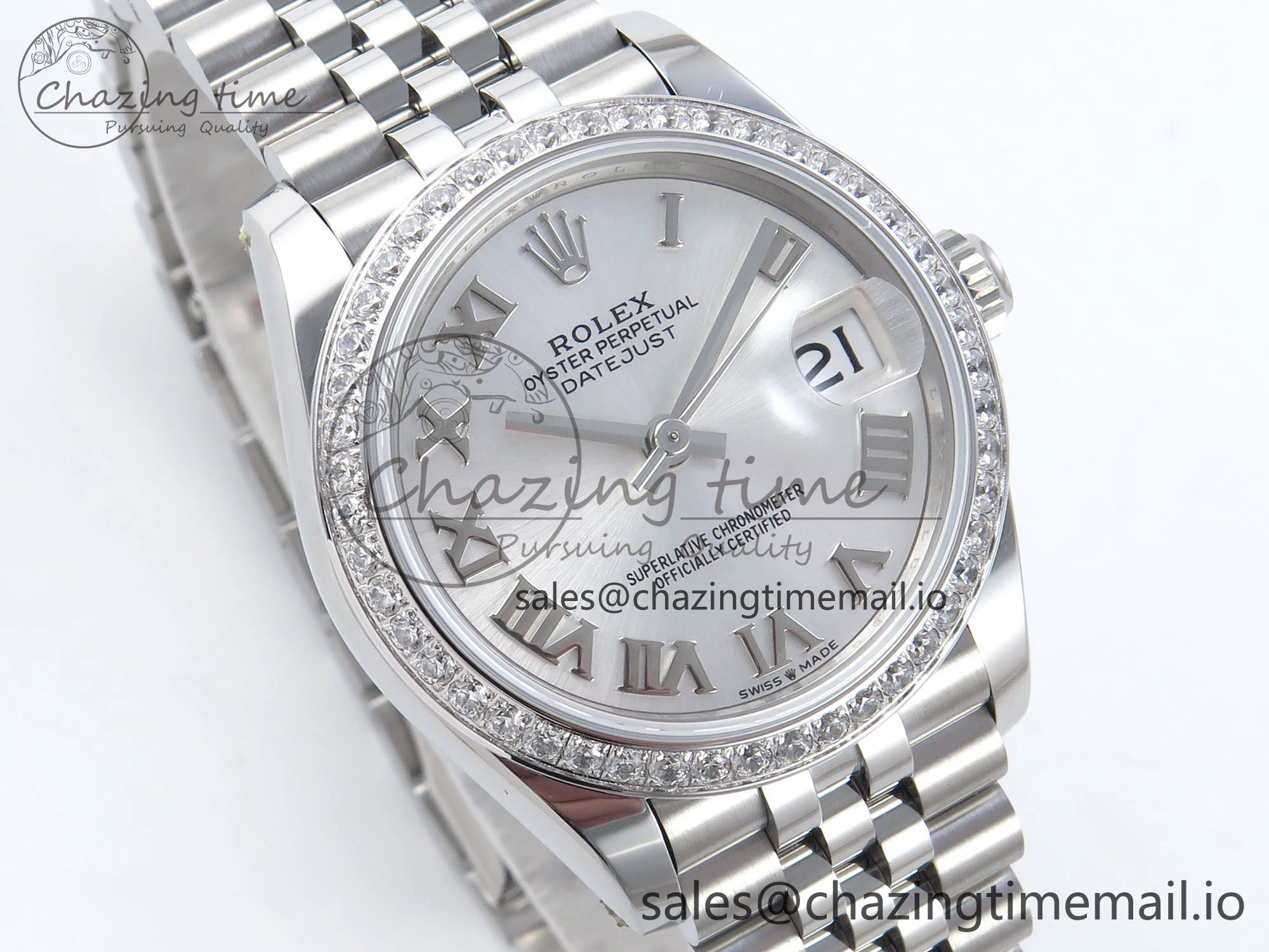 DateJust 31 278384RBR ARF 1:1 Best Edition 904L Steel Silver Roman Dial Diamonds Bezel on SS Jubilee Bracelet ETA Premium 445