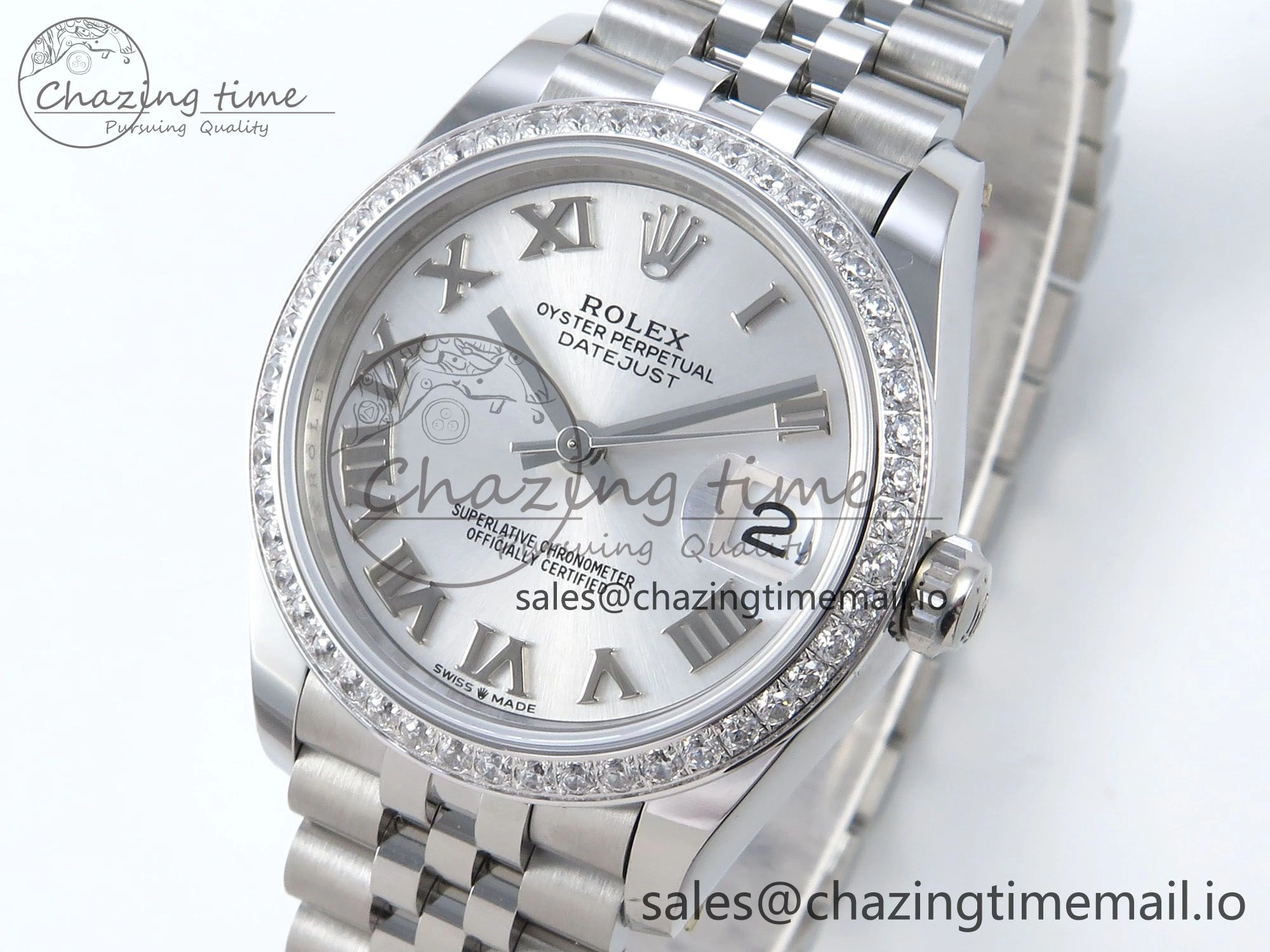 DateJust 31 278384RBR ARF 1:1 Best Edition 904L Steel Silver Roman Dial Diamonds Bezel on SS Jubilee Bracelet ETA Premium 445
