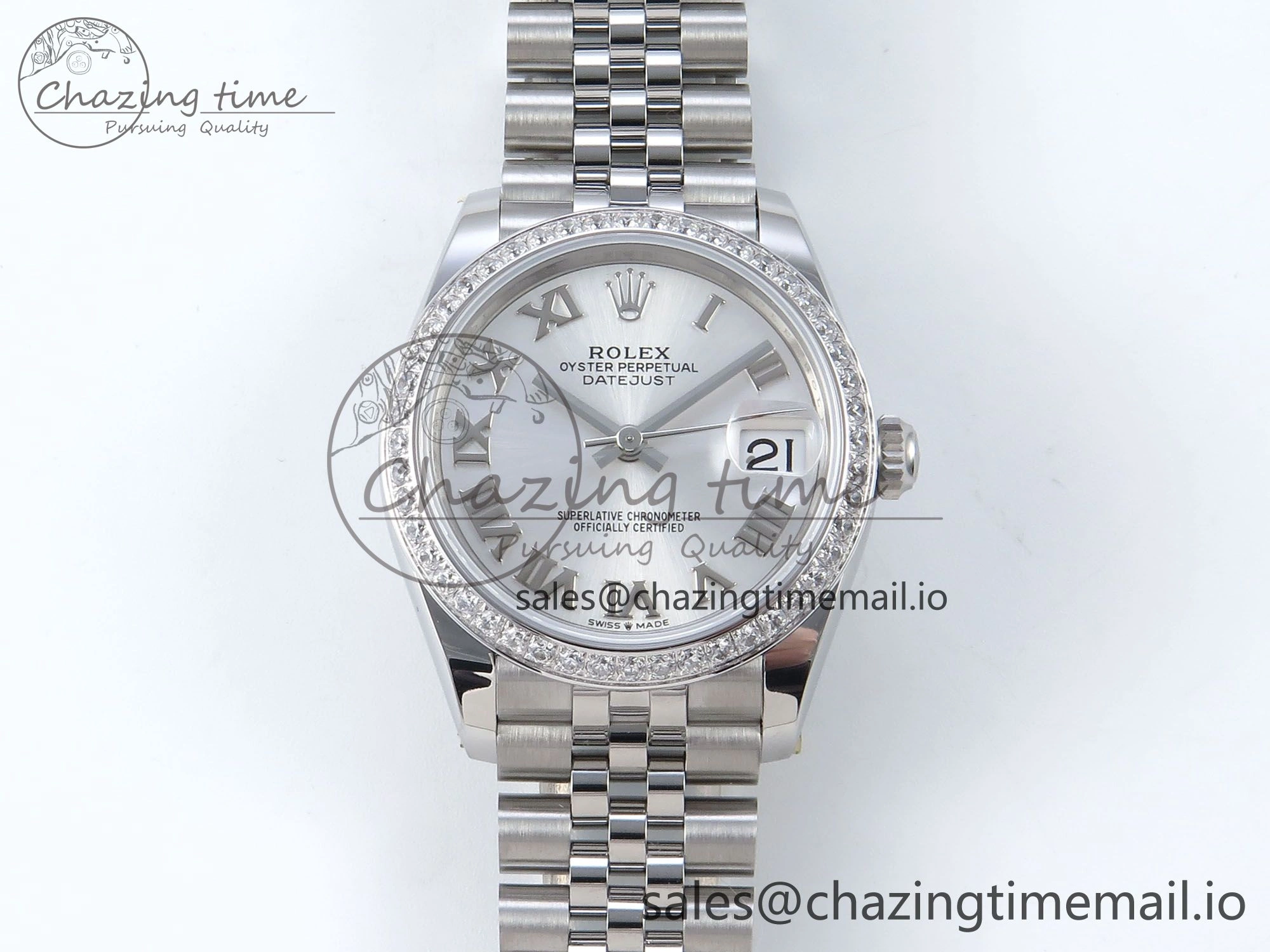 DateJust 31 278384RBR ARF 1:1 Best Edition 904L Steel Silver Roman Dial Diamonds Bezel on SS Jubilee Bracelet ETA Premium 445