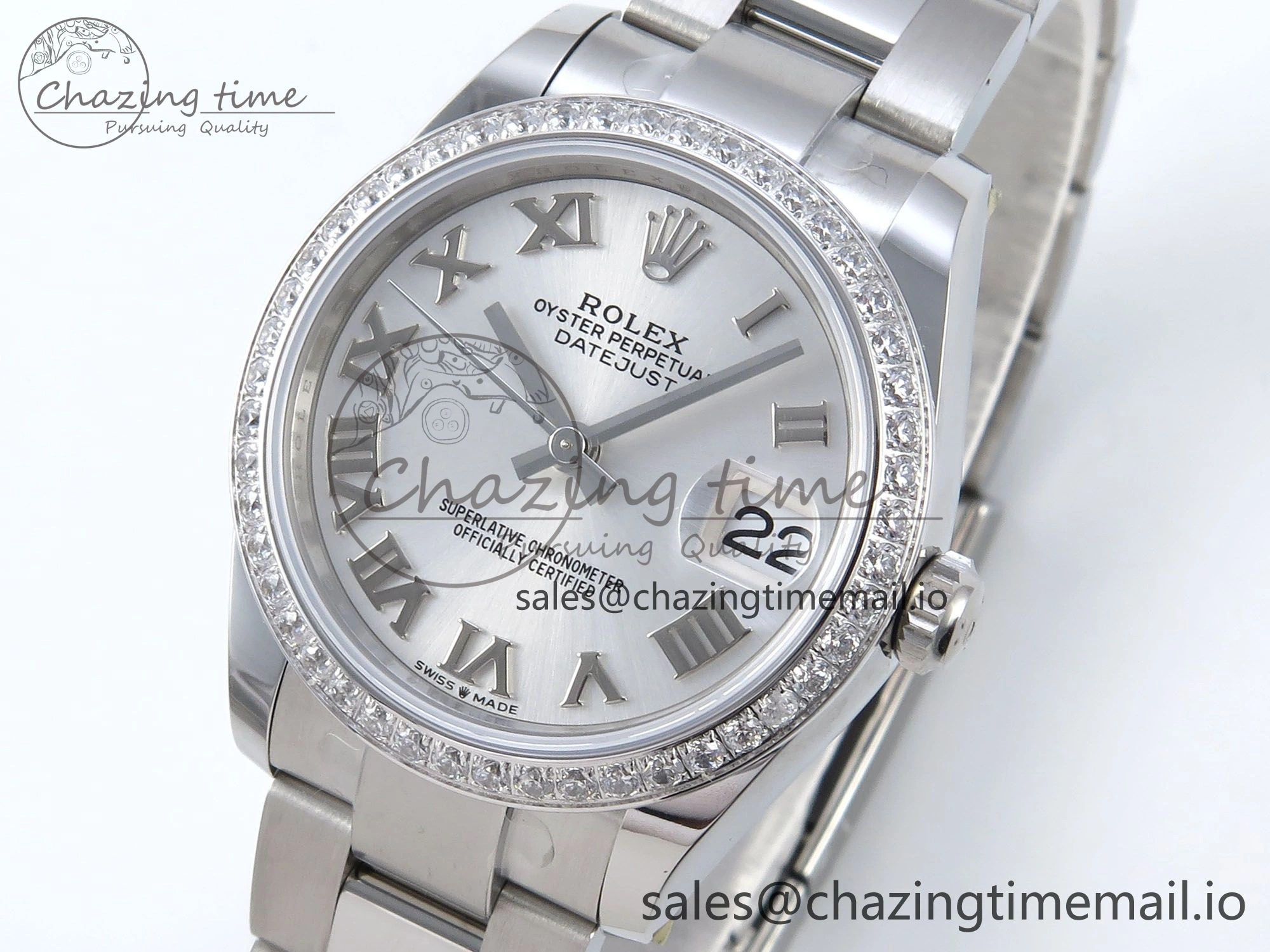 DateJust 31 278384RBR ARF 1:1 Best Edition 904L Steel Silver Roman Dial Diamonds Bezel on SS Oyster Bracelet ETA Modern 423