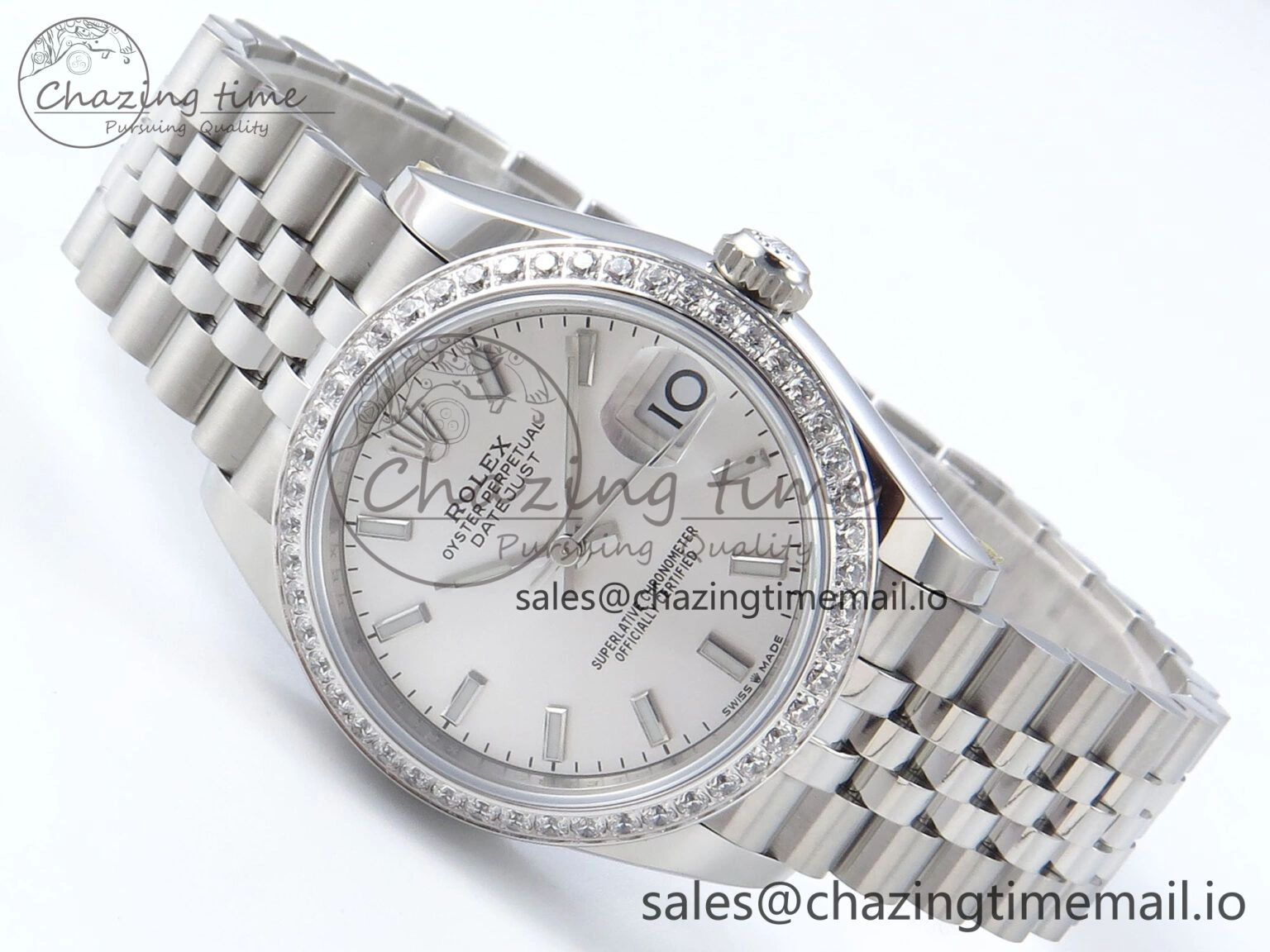 Contemporary DateJust 31 278384RBR ARF 1:1 Best Edition 904L Steel Silver Stick Dial Diamonds Bezel on SS Jubilee Bracelet ETA 454