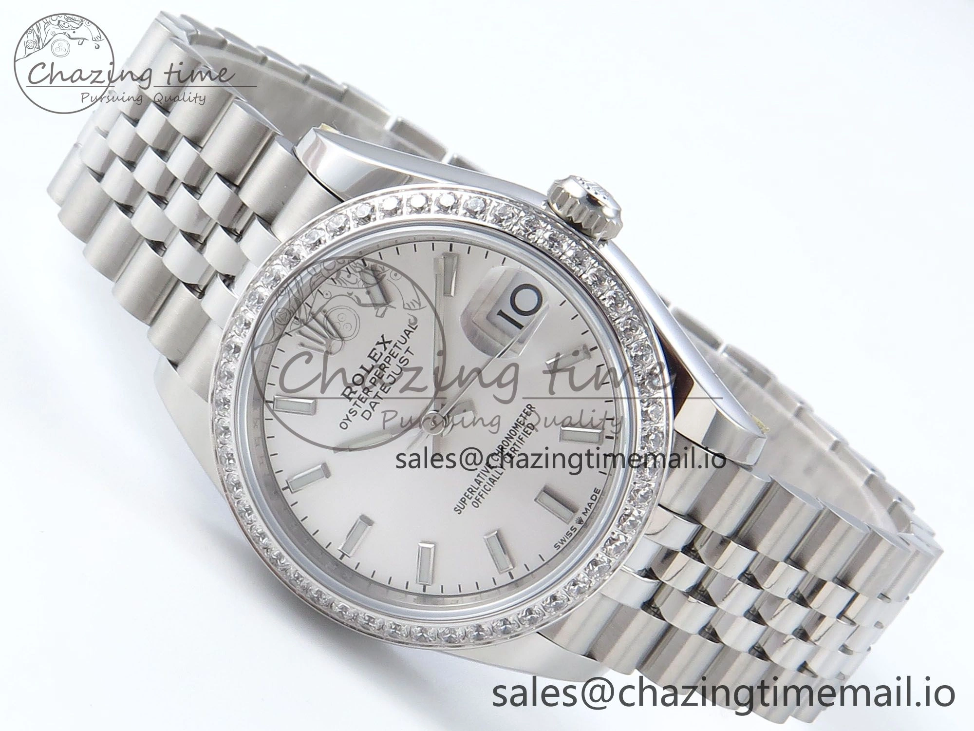 Contemporary DateJust 31 278384RBR ARF 1:1 Best Edition 904L Steel Silver Stick Dial Diamonds Bezel on SS Jubilee Bracelet ETA 454