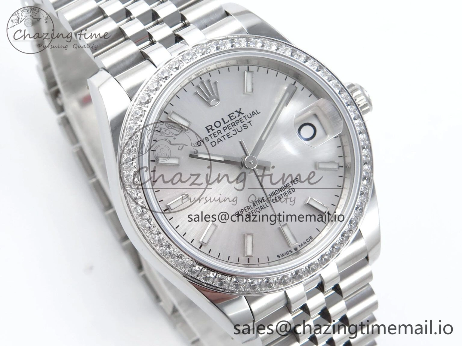 Contemporary DateJust 31 278384RBR ARF 1:1 Best Edition 904L Steel Silver Stick Dial Diamonds Bezel on SS Jubilee Bracelet ETA 454