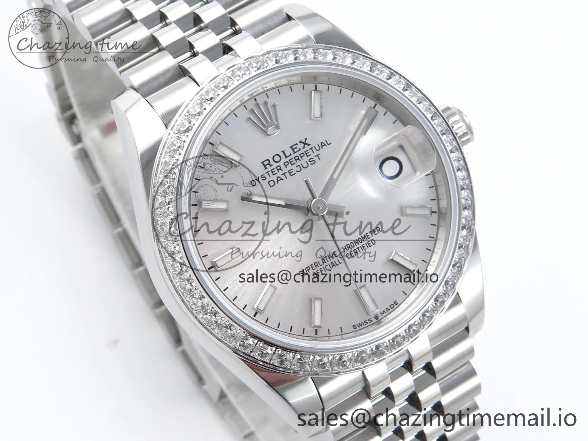 Contemporary DateJust 31 278384RBR ARF 1:1 Best Edition 904L Steel Silver Stick Dial Diamonds Bezel on SS Jubilee Bracelet ETA 454