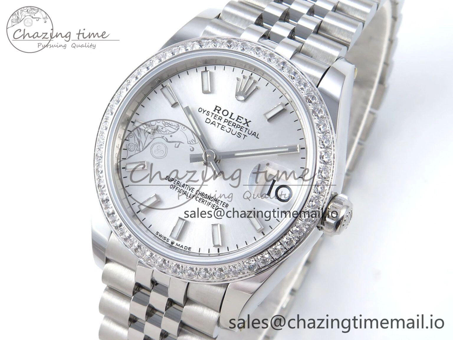 Contemporary DateJust 31 278384RBR ARF 1:1 Best Edition 904L Steel Silver Stick Dial Diamonds Bezel on SS Jubilee Bracelet ETA 454