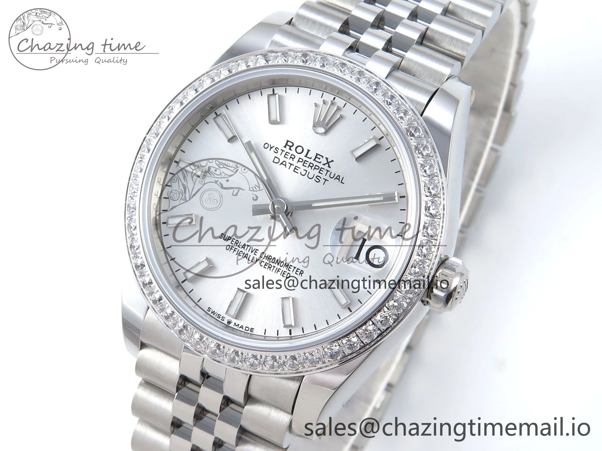 Contemporary DateJust 31 278384RBR ARF 1:1 Best Edition 904L Steel Silver Stick Dial Diamonds Bezel on SS Jubilee Bracelet ETA 454