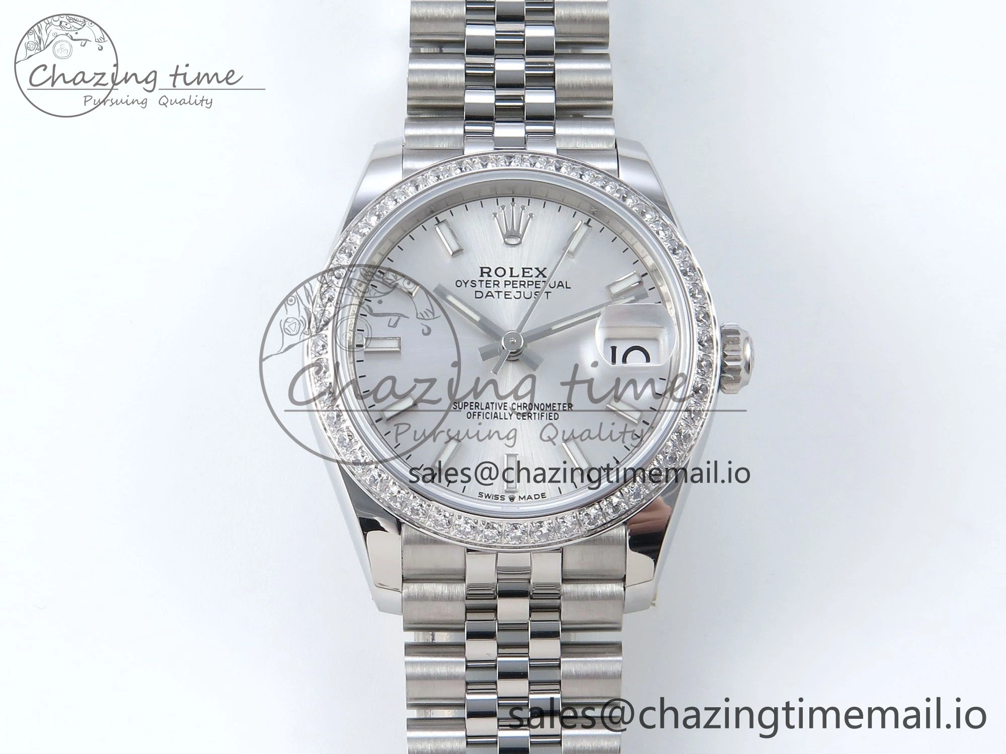 Contemporary DateJust 31 278384RBR ARF 1:1 Best Edition 904L Steel Silver Stick Dial Diamonds Bezel on SS Jubilee Bracelet ETA 454