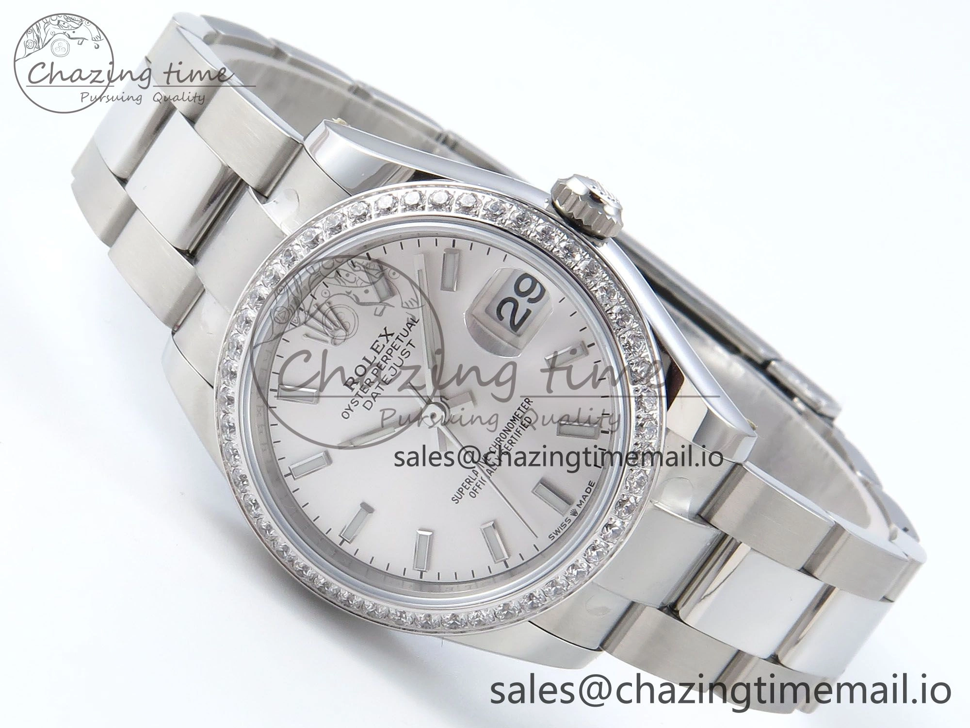 DateJust 31 278384RBR ARF 1:1 Best Edition 904L Steel Silver Stick Dial Diamonds Bezel on SS Oyster Bracelet ETA Youthful 432