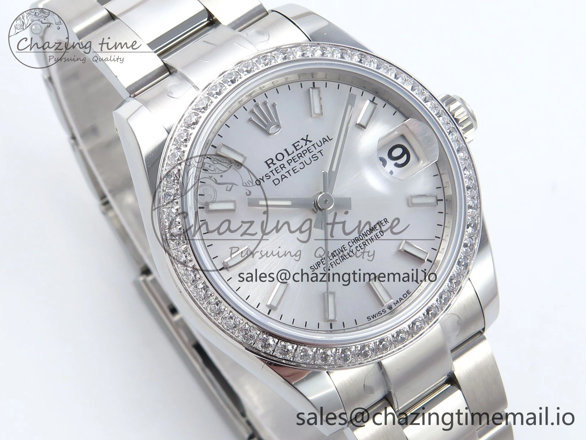 DateJust 31 278384RBR ARF 1:1 Best Edition 904L Steel Silver Stick Dial Diamonds Bezel on SS Oyster Bracelet ETA Youthful 432