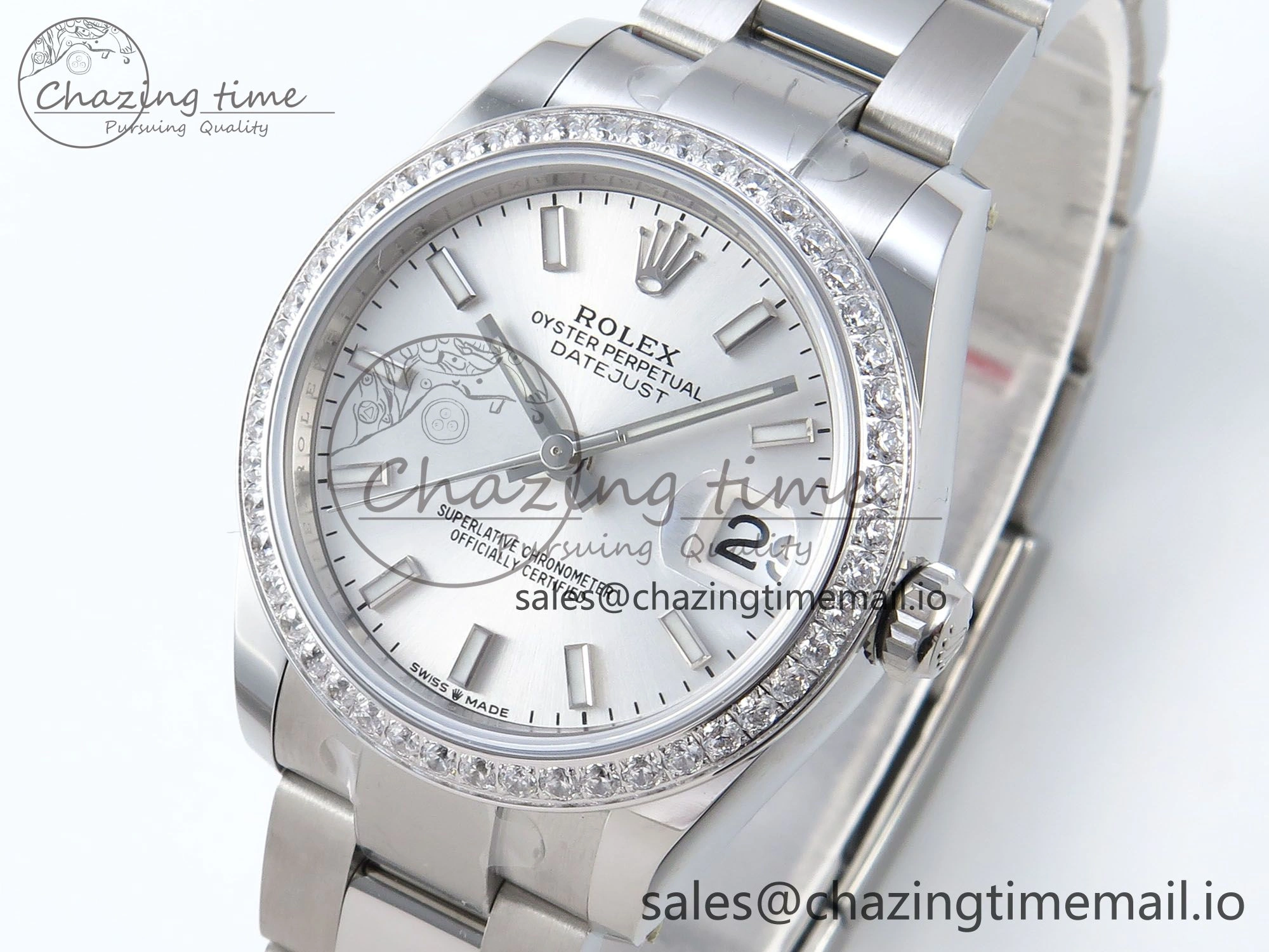 DateJust 31 278384RBR ARF 1:1 Best Edition 904L Steel Silver Stick Dial Diamonds Bezel on SS Oyster Bracelet ETA Youthful 432