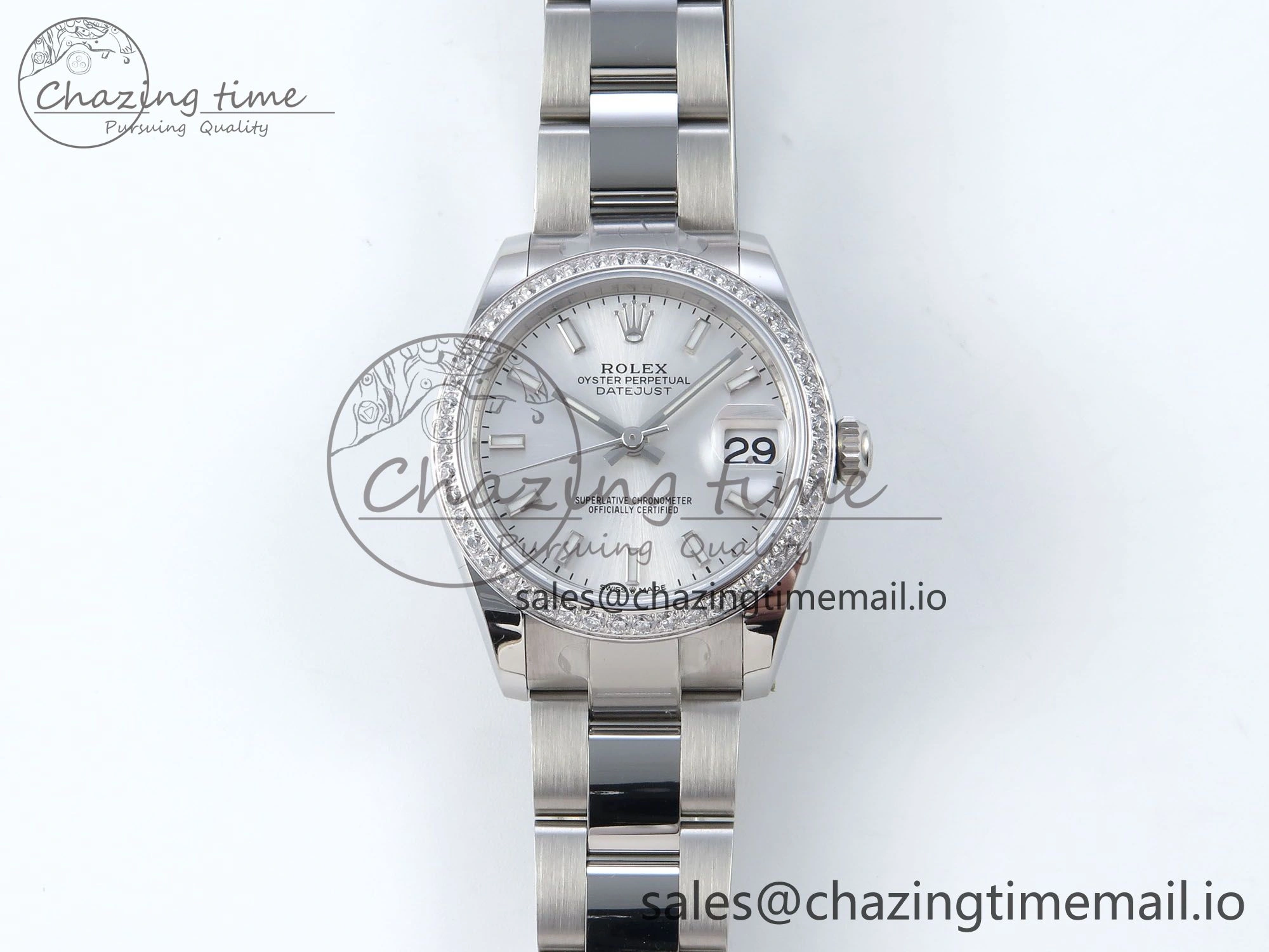DateJust 31 278384RBR ARF 1:1 Best Edition 904L Steel Silver Stick Dial Diamonds Bezel on SS Oyster Bracelet ETA Youthful 432