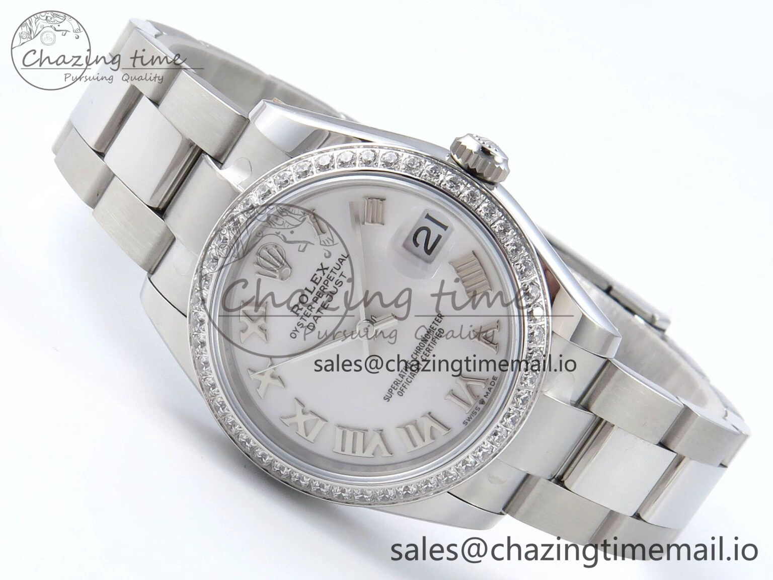 Unique DateJust 31 278384RBR ARF 1:1 Best Edition 904L Steel White Roman Dial Diamonds Bezel on SS Oyster Bracelet ETA 438
