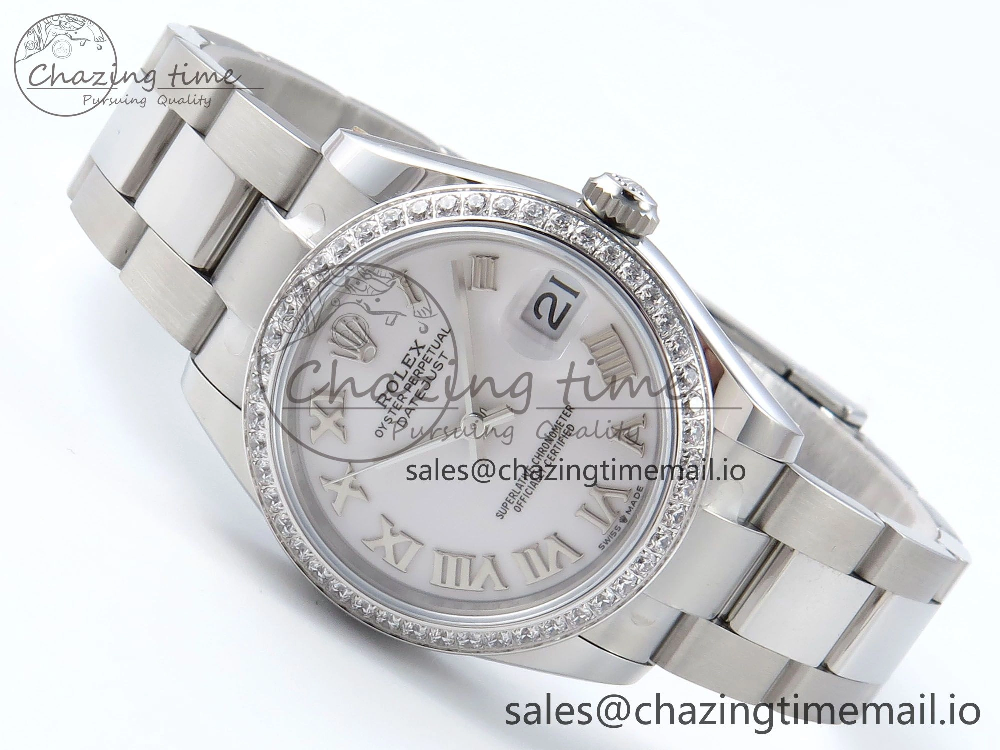 Unique DateJust 31 278384RBR ARF 1:1 Best Edition 904L Steel White Roman Dial Diamonds Bezel on SS Oyster Bracelet ETA 438