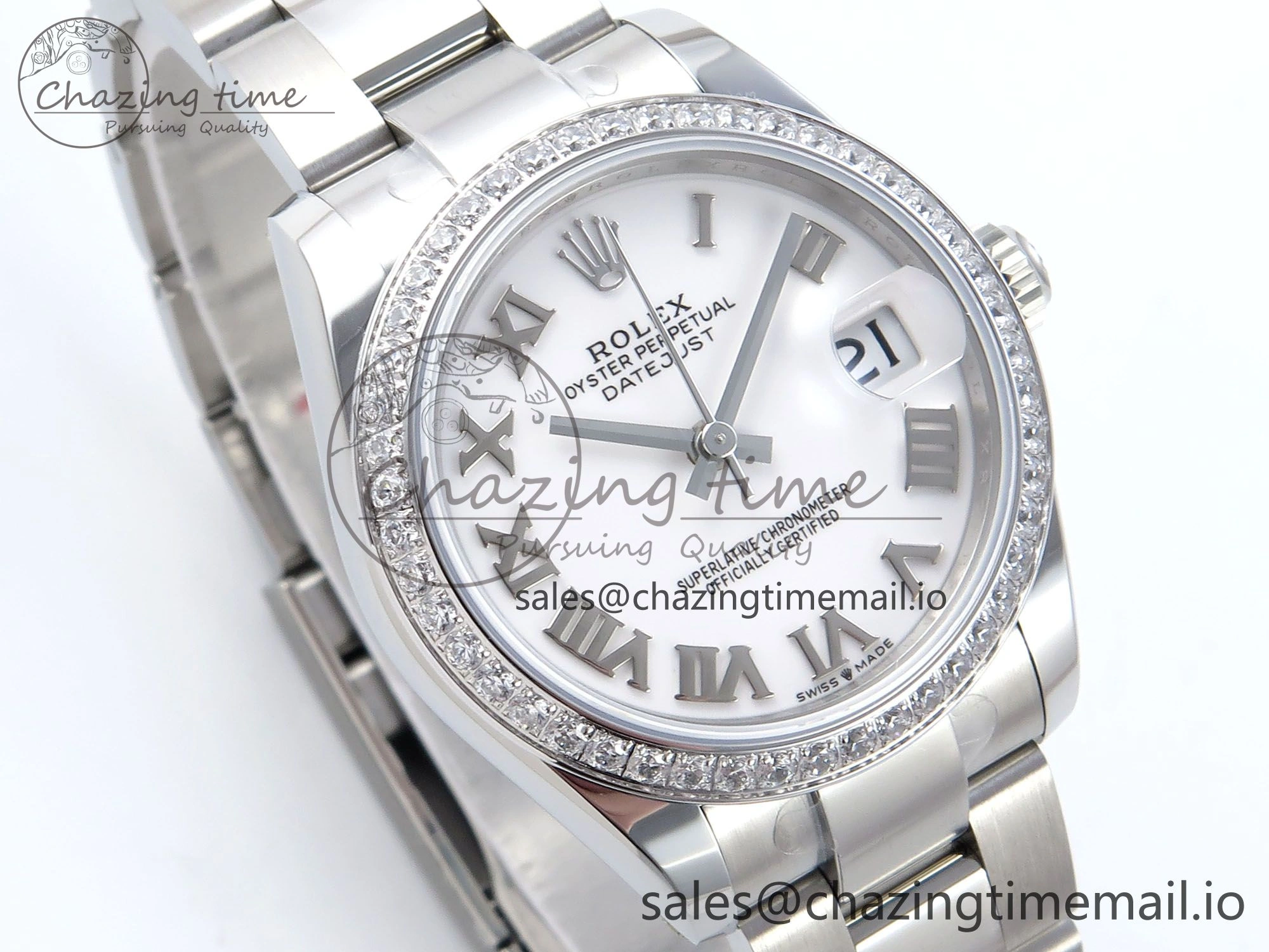 Unique DateJust 31 278384RBR ARF 1:1 Best Edition 904L Steel White Roman Dial Diamonds Bezel on SS Oyster Bracelet ETA 438