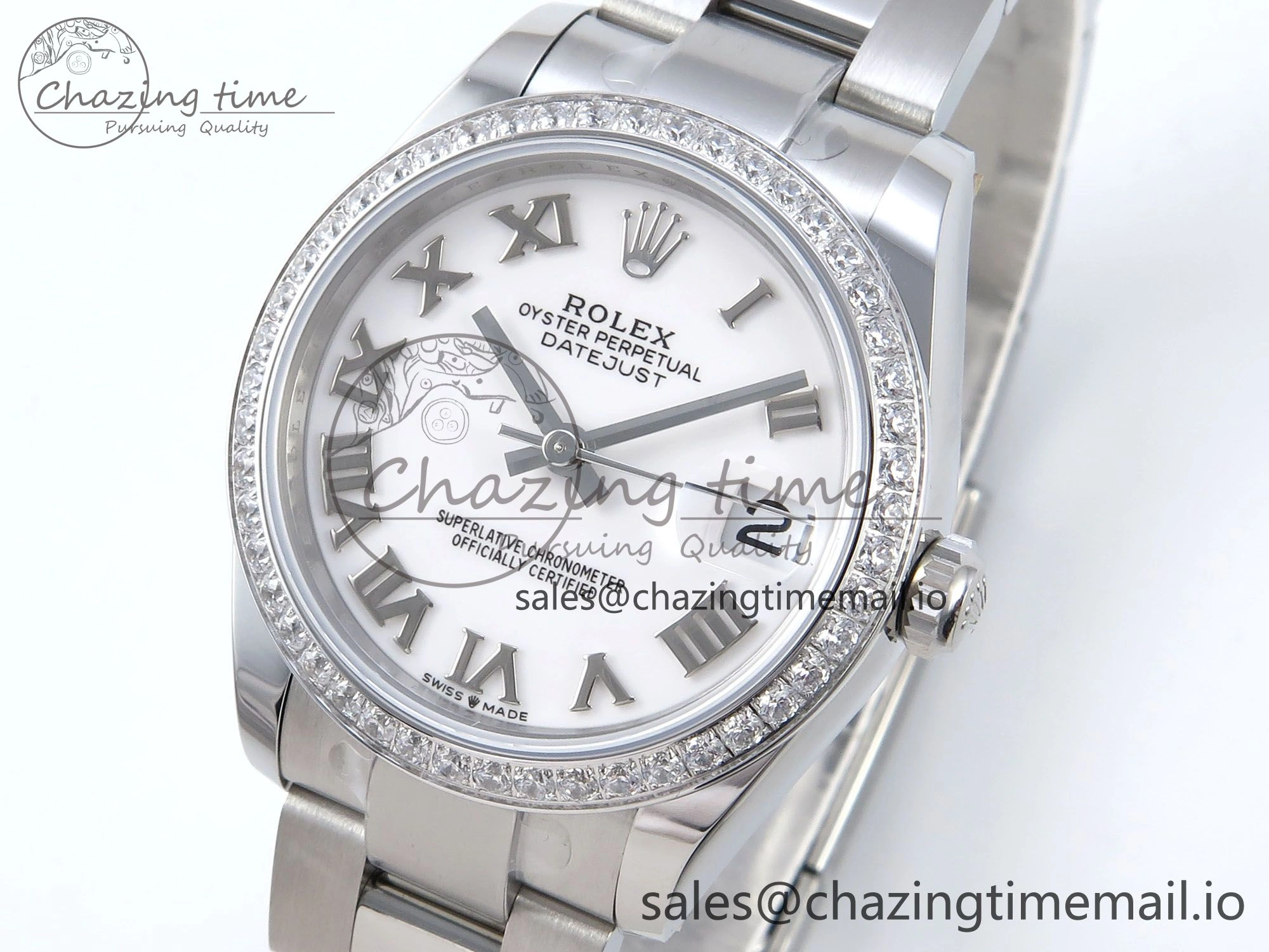 Unique DateJust 31 278384RBR ARF 1:1 Best Edition 904L Steel White Roman Dial Diamonds Bezel on SS Oyster Bracelet ETA 438