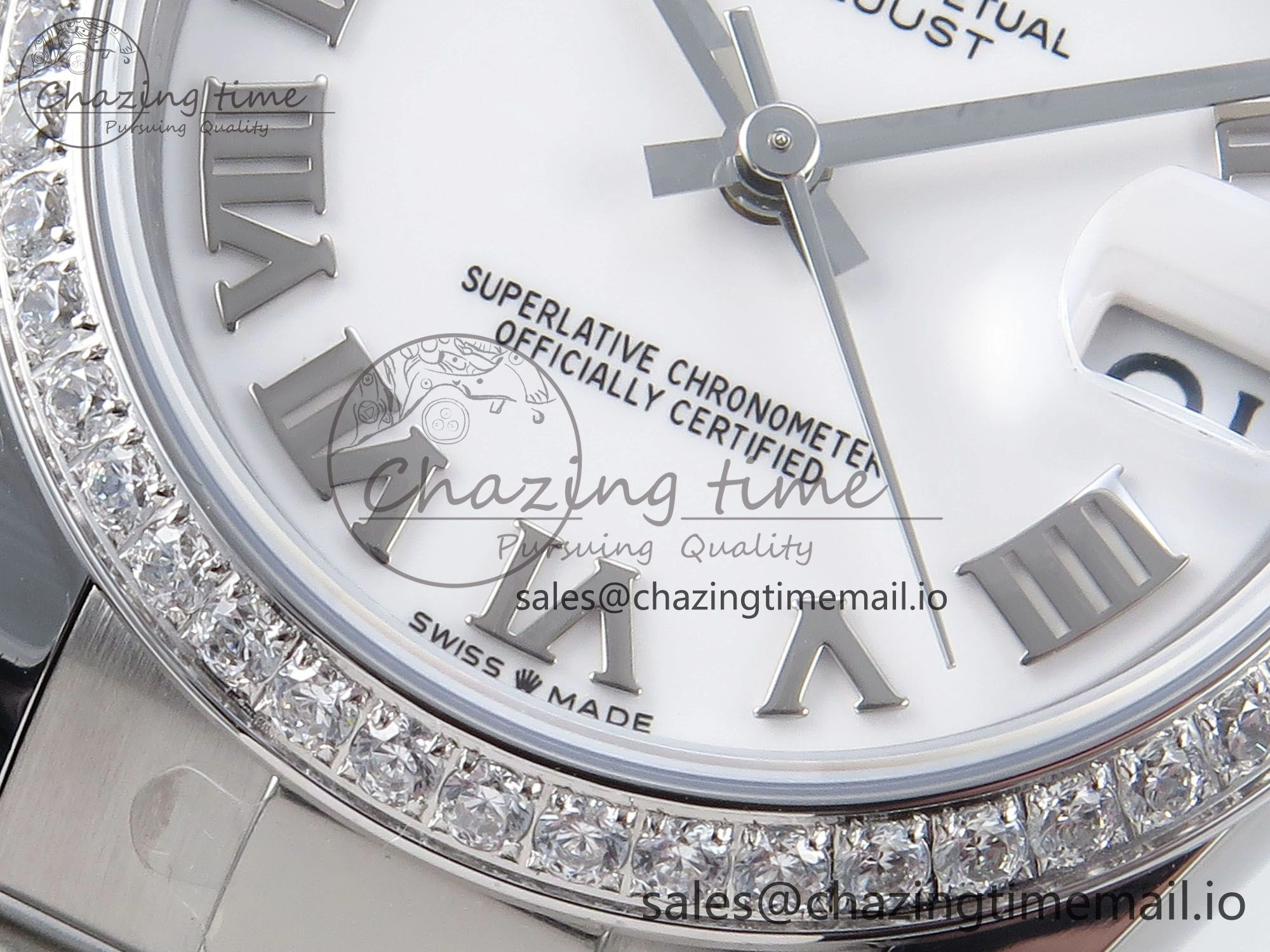 Unique DateJust 31 278384RBR ARF 1:1 Best Edition 904L Steel White Roman Dial Diamonds Bezel on SS Oyster Bracelet ETA 438