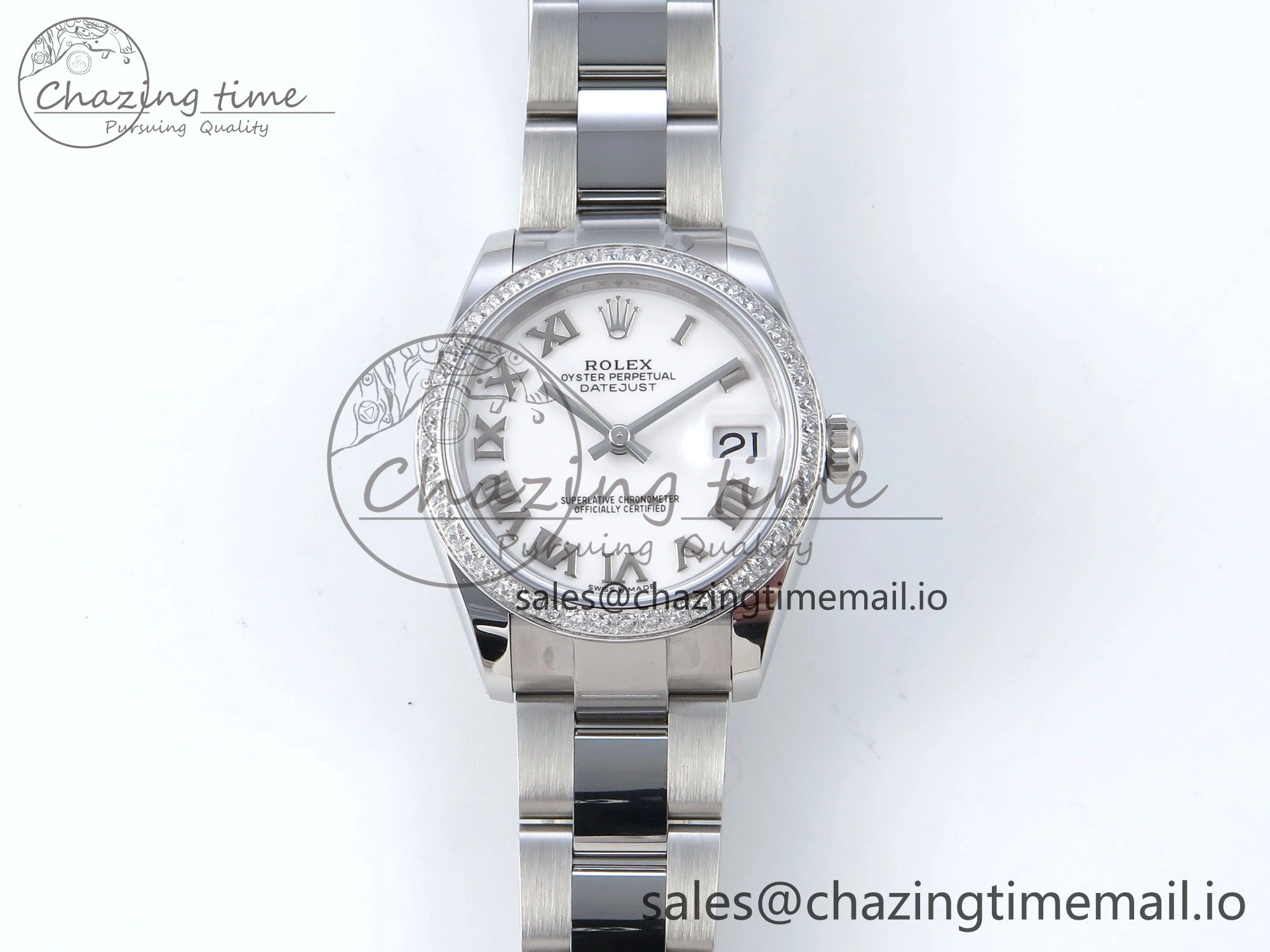 Unique DateJust 31 278384RBR ARF 1:1 Best Edition 904L Steel White Roman Dial Diamonds Bezel on SS Oyster Bracelet ETA 438