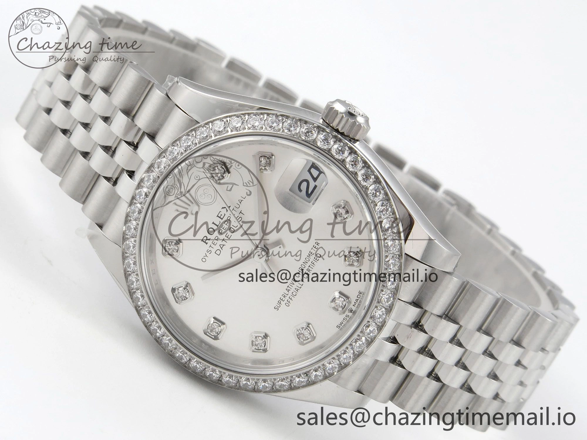 TravelReady DateJust 31 278384RBR THBF 1:1 Best Edition 904L Steel Silver Diamonds Dial Diamonds Bezel on SS Oyster Bracelet HZ Cal. 22