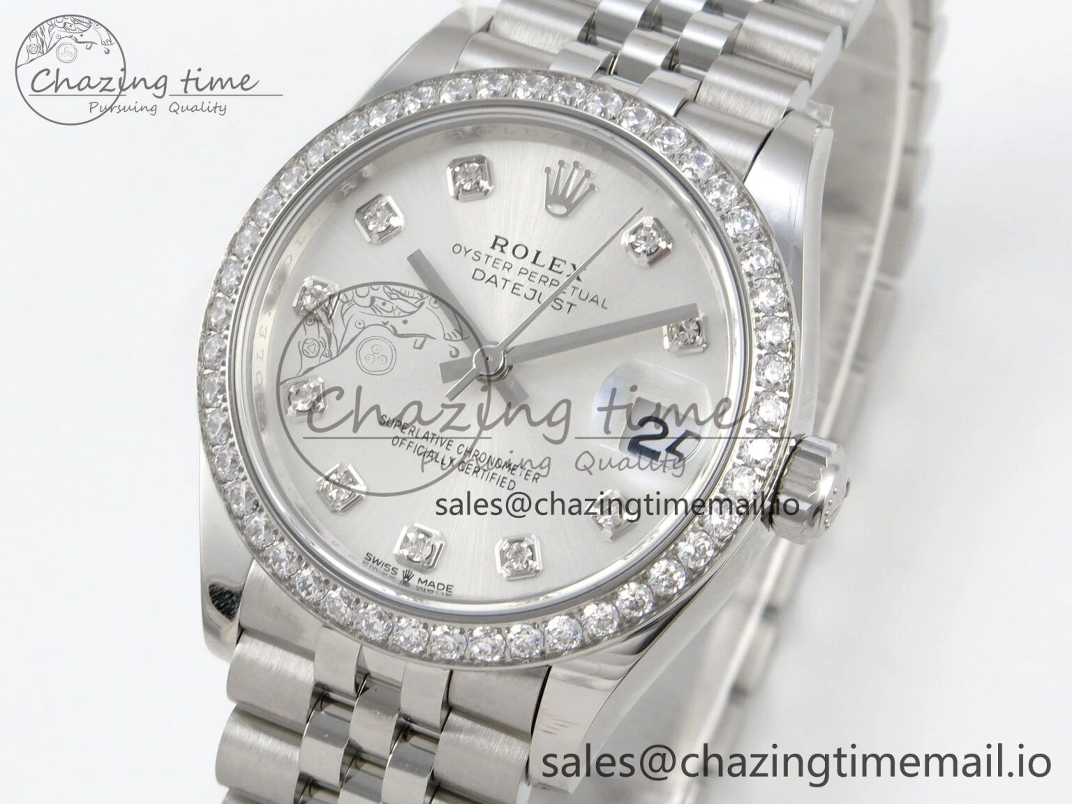 TravelReady DateJust 31 278384RBR THBF 1:1 Best Edition 904L Steel Silver Diamonds Dial Diamonds Bezel on SS Oyster Bracelet HZ Cal. 22