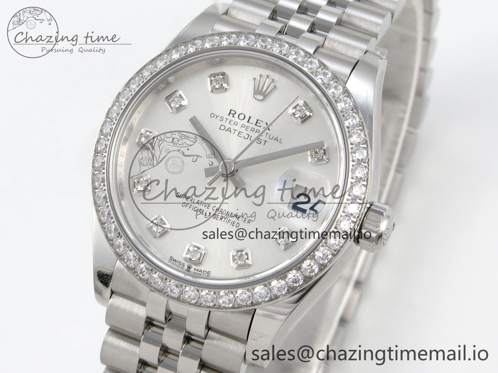 TravelReady DateJust 31 278384RBR THBF 1:1 Best Edition 904L Steel Silver Diamonds Dial Diamonds Bezel on SS Oyster Bracelet HZ Cal. 22