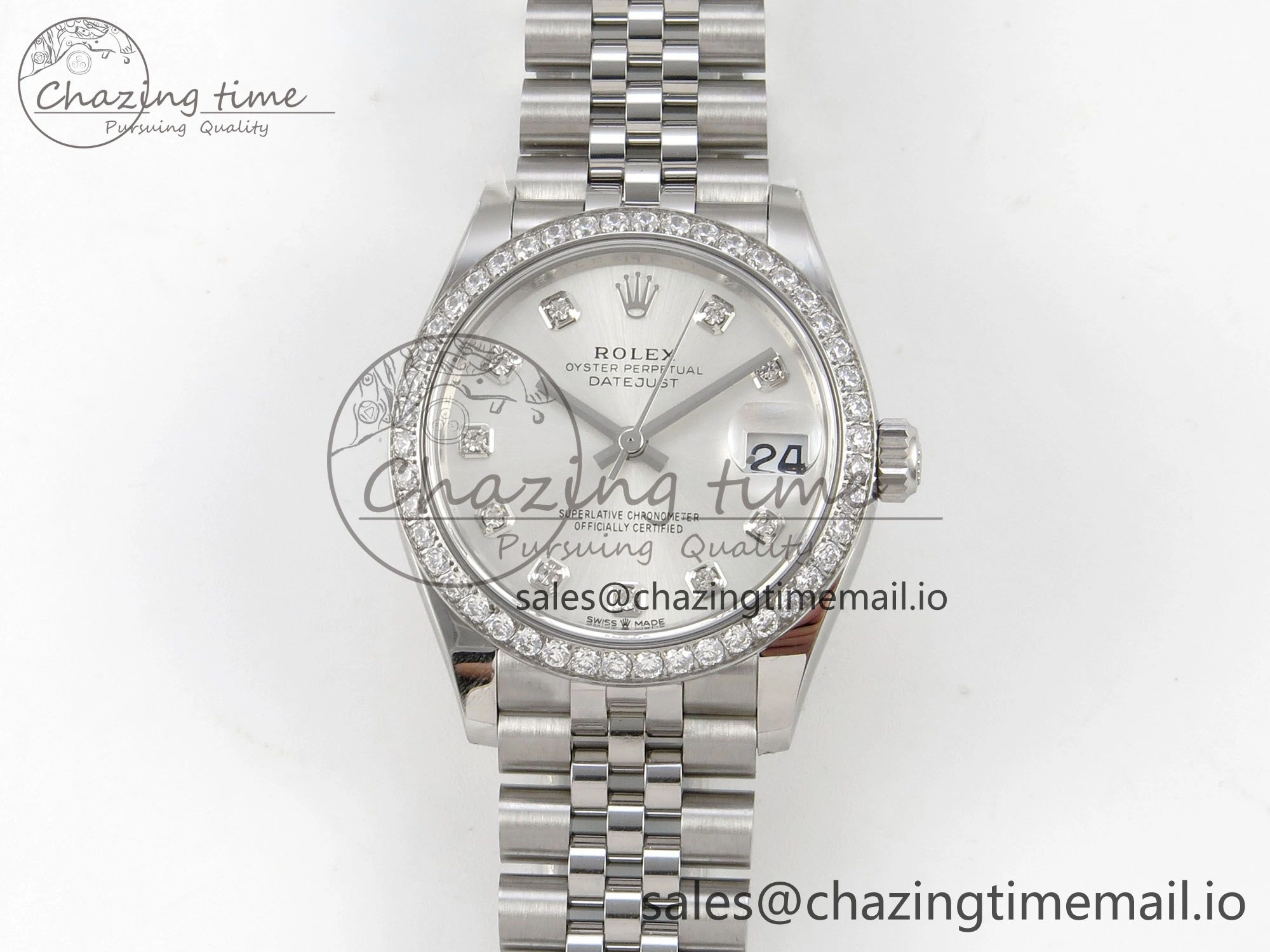 TravelReady DateJust 31 278384RBR THBF 1:1 Best Edition 904L Steel Silver Diamonds Dial Diamonds Bezel on SS Oyster Bracelet HZ Cal. 22