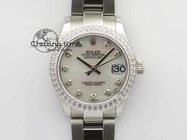 Stylish DateJust 31mm SS BP-Maker Best Edition Diamond Bezel White MOP Dial On SS Bracelet A2824 V 3845