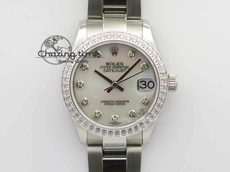 Stylish DateJust 31mm SS BP-Maker Best Edition Diamond Bezel White MOP Dial On SS Bracelet A2824 V 3845