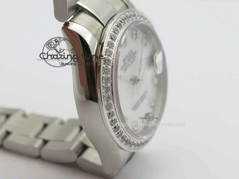 Stylish DateJust 31mm SS BP-Maker Best Edition Diamond Bezel White MOP Dial On SS Bracelet A2824 V 3845
