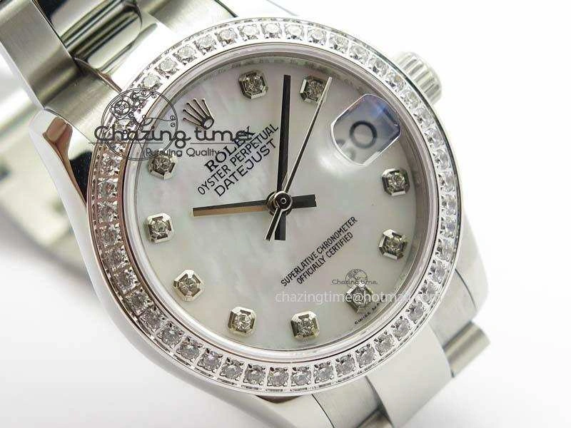 Stylish DateJust 31mm SS BP-Maker Best Edition Diamond Bezel White MOP Dial On SS Bracelet A2824 V 3845