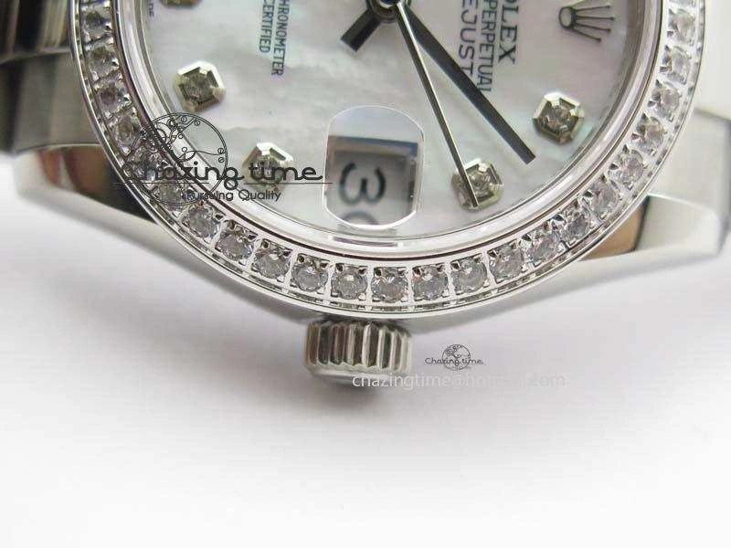 Stylish DateJust 31mm SS BP-Maker Best Edition Diamond Bezel White MOP Dial On SS Bracelet A2824 V 3845