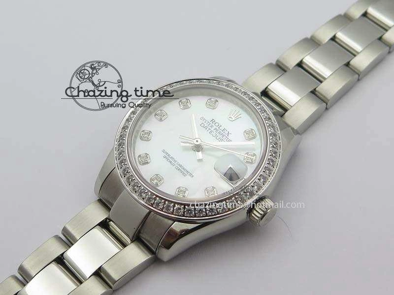 Stylish DateJust 31mm SS BP-Maker Best Edition Diamond Bezel White MOP Dial On SS Bracelet A2824 V 3845