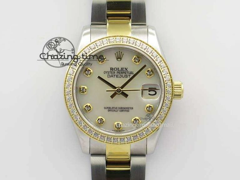 DateJust 31mm SS YG BP-Maker Best Edition Diamond Bezel White MOP Dial On SS YG Bracelet A2824 V WaterResistant 3832