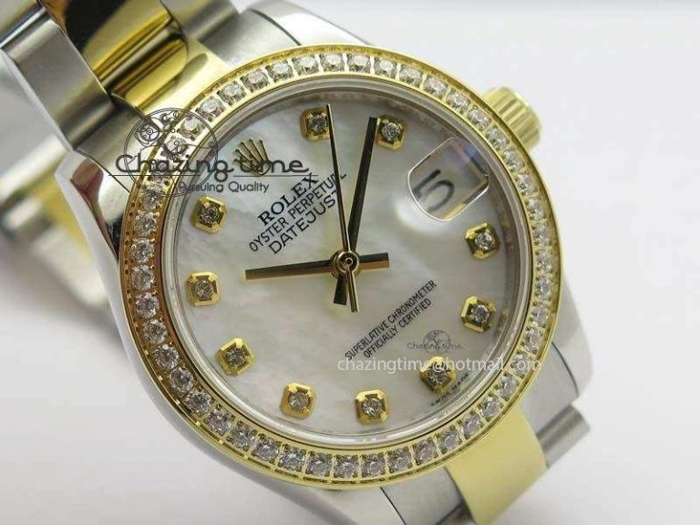 DateJust 31mm SS YG BP-Maker Best Edition Diamond Bezel White MOP Dial On SS YG Bracelet A2824 V WaterResistant 3832