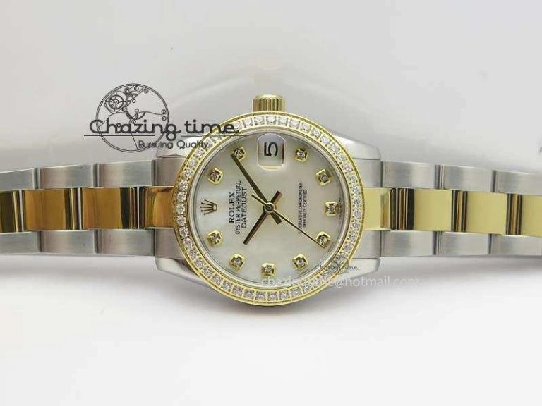 DateJust 31mm SS YG BP-Maker Best Edition Diamond Bezel White MOP Dial On SS YG Bracelet A2824 V WaterResistant 3832