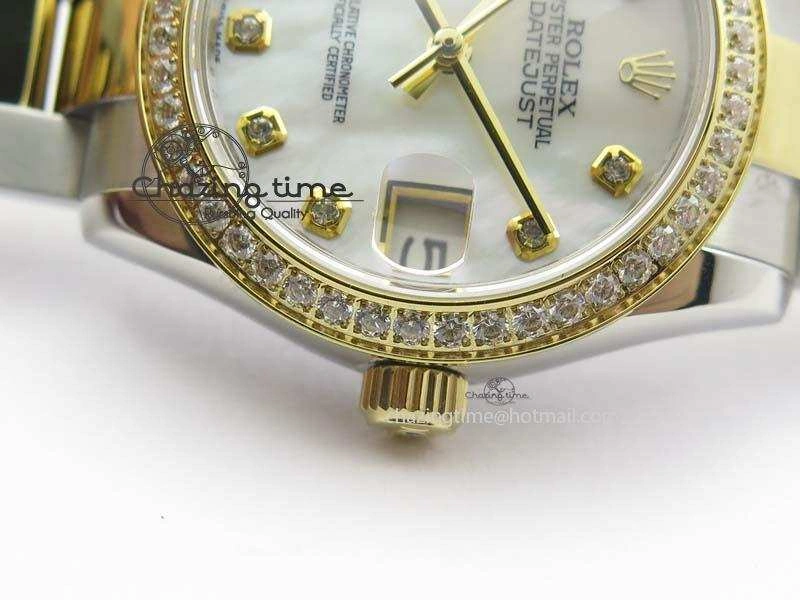 DateJust 31mm SS YG BP-Maker Best Edition Diamond Bezel White MOP Dial On SS YG Bracelet A2824 V WaterResistant 3832