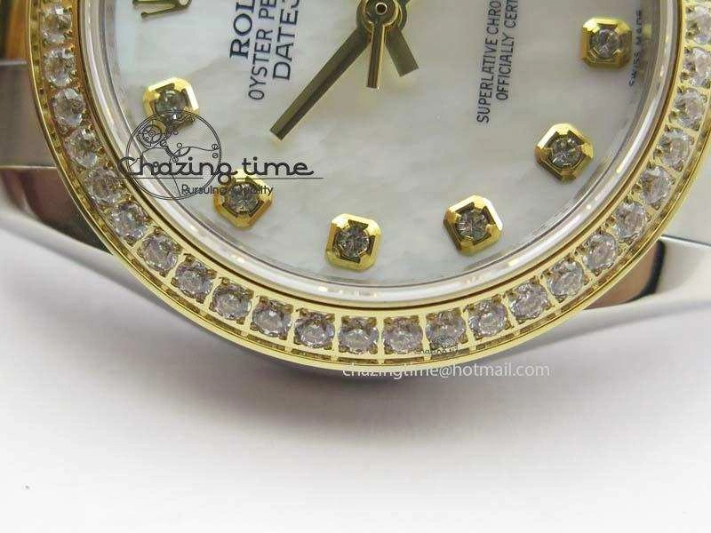 DateJust 31mm SS YG BP-Maker Best Edition Diamond Bezel White MOP Dial On SS YG Bracelet A2824 V WaterResistant 3832