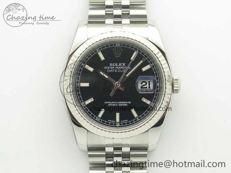 SmoothTexture DateJust 36 116234 SS 904L ARF 1:1 Best Edition Black Dial Sticks Markers on 904L SS Jubilee Bracelet SA3135 V 3374