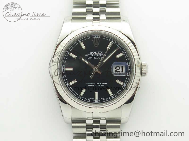 SmoothTexture DateJust 36 116234 SS 904L ARF 1:1 Best Edition Black Dial Sticks Markers on 904L SS Jubilee Bracelet SA3135 V 3374