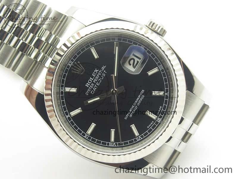 SmoothTexture DateJust 36 116234 SS 904L ARF 1:1 Best Edition Black Dial Sticks Markers on 904L SS Jubilee Bracelet SA3135 V 3374